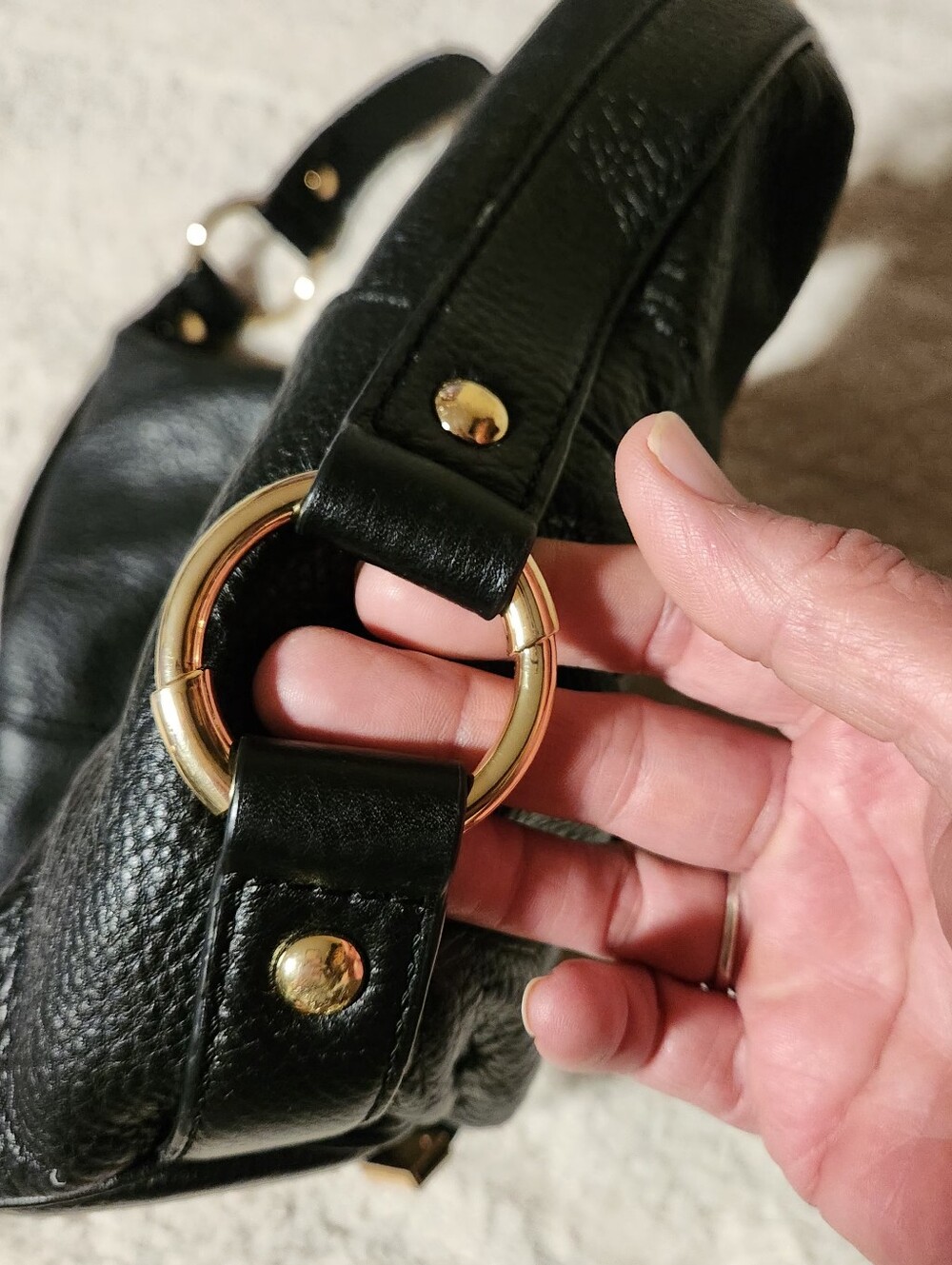 Michael Kors Fulton Large Shoulder Bag Black Pebbled Leather Gold MK Logo Hobo - Picture 16 of 16
